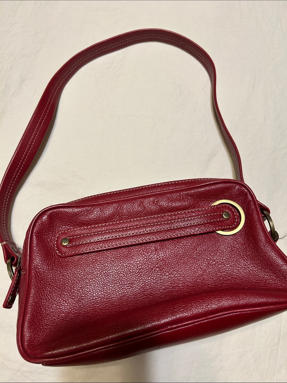 Cole Haan Red Leather Shoulder Bag with Gold Accents - Picture 6 of 11